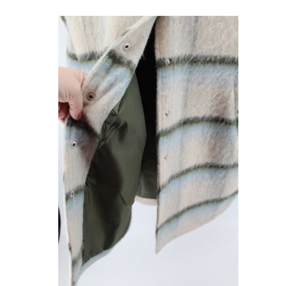 Avec Les Filles Oversized Plaid Longline Coat S Cream Olive Wool Blend - Picture 3 of 7